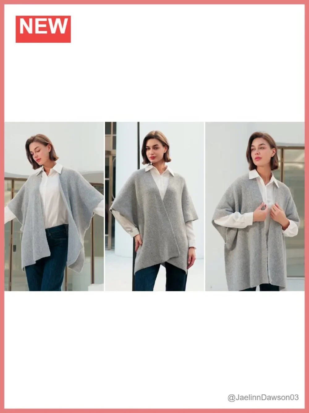 Ribbed Knit Open Front Shawl Wrap Poncho Cape with Cuffed Sleeves